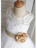 Ivory Lace Tulle Knee Length Flower Girl Dress